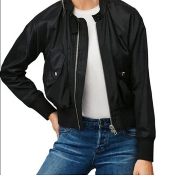 Free People Jackets & Blazers - FREE PEOPLE Black Midnight Satin Full Zip Oversized Bomber Jacket L